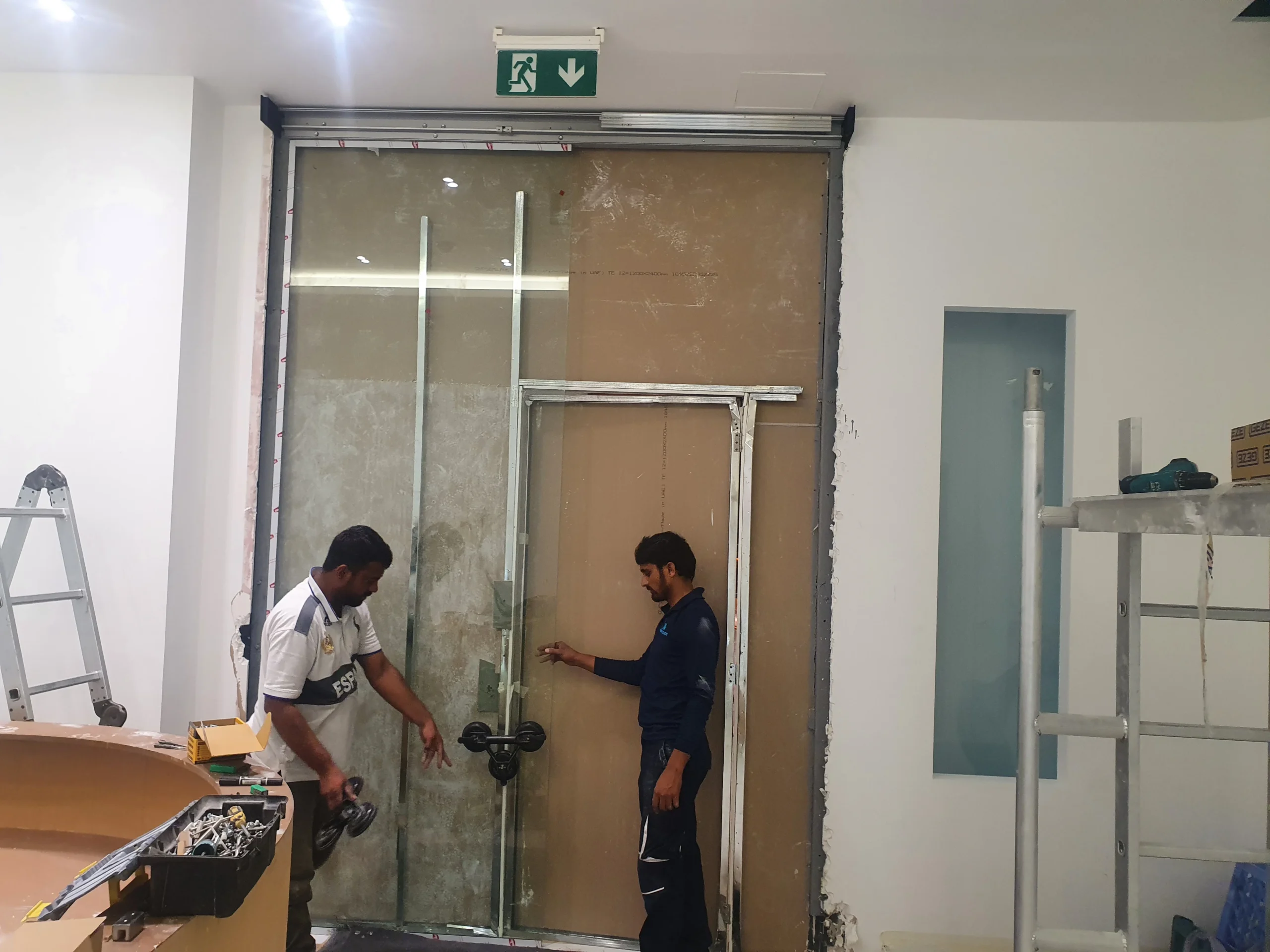 GEZE automatic sliding door operator at a Dubai mall entrance