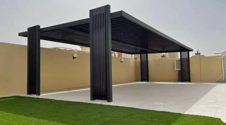 Open-beam garden pergola.