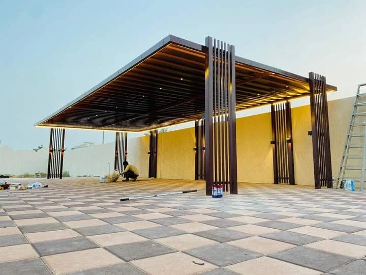 Restaurant or cafe terrace pergola.