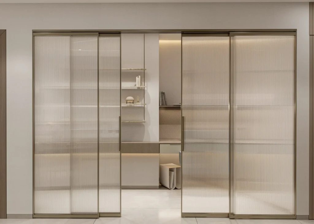 Synchronized framed telescopic sliding doors